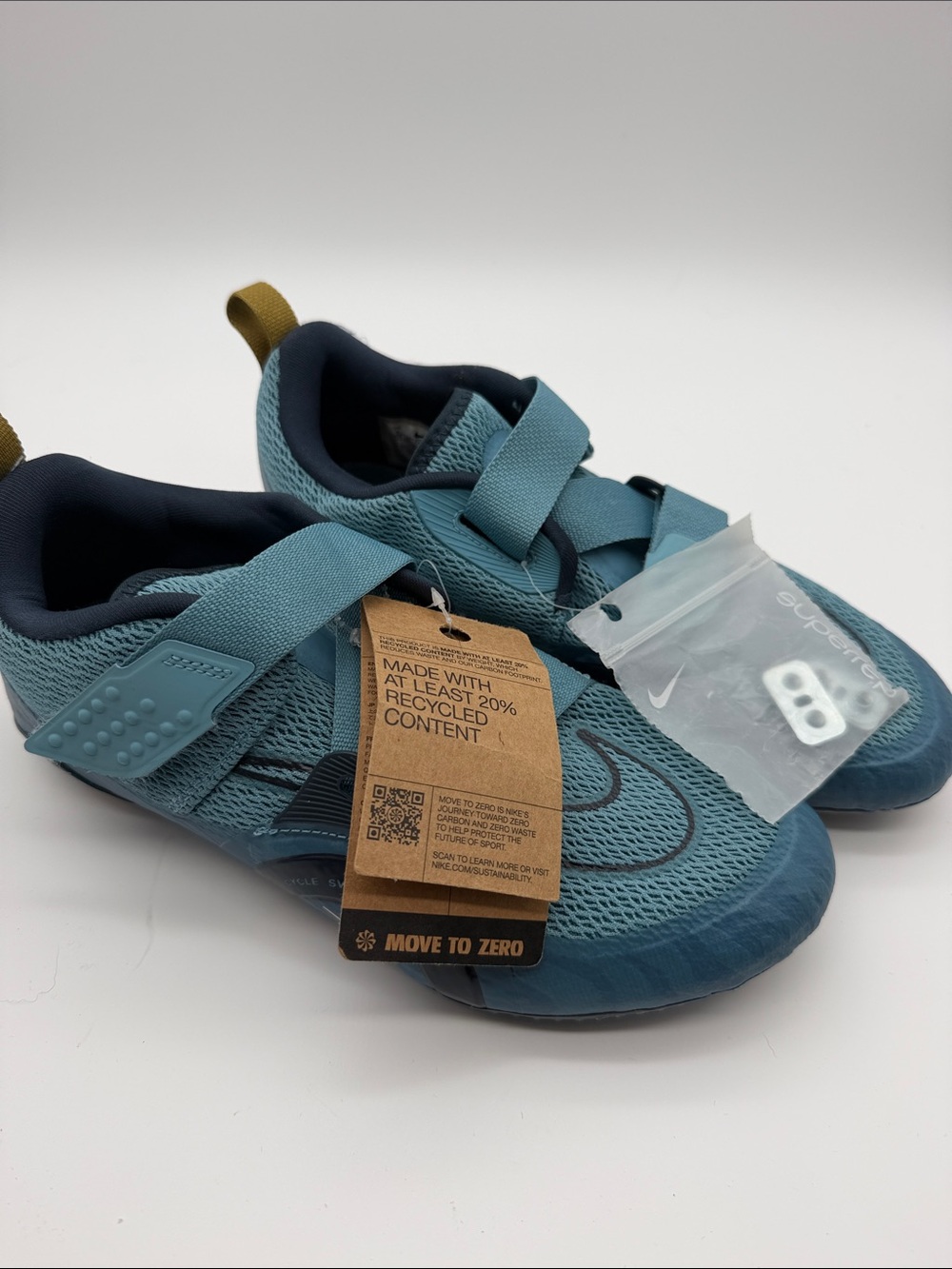 Nike Teal Youth Strap Cycling Shoes with Mustard Heel Loop